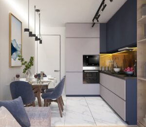 desain interior ruang makan apartemen ala cafe