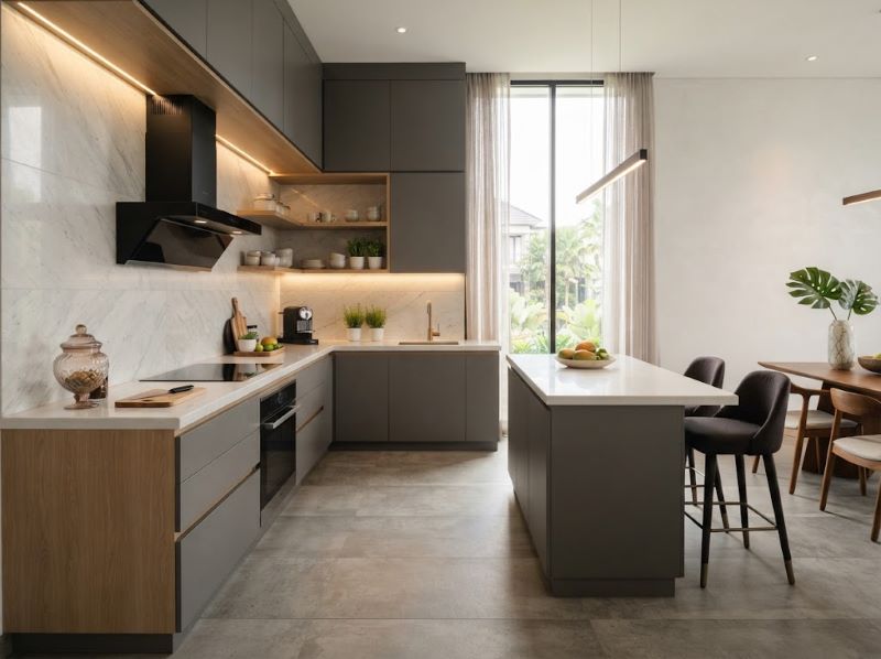 Interior Dapur Minimalis Elegan Pakuwon City Surabaya