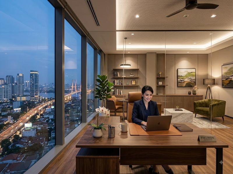 Interior Kantor Elegan Apartemen Pakuwon Surabaya