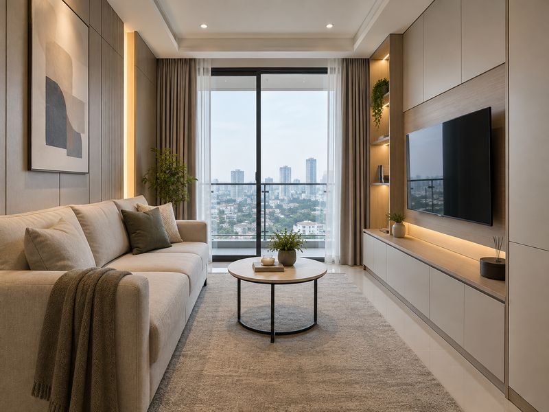 Custom Interior Custom Minimalis Apartemen Pakuwon Surabaya pada area ruang tamu
