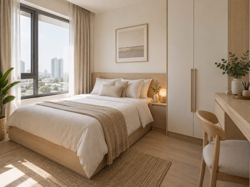 Custom Interior Kamar Scandinavian Apartemen Puncak bernuansa terang