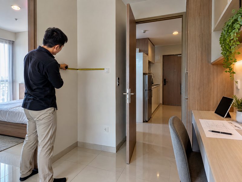 Custom interior kantor berkualitas apartemen Gunawangsa Surabaya dengan pengukuran area kerja