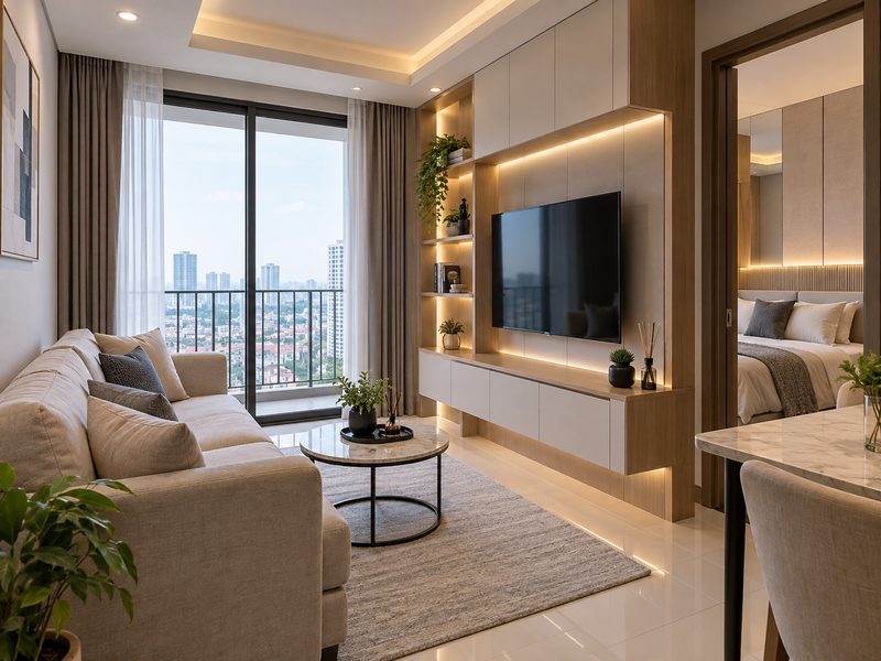 Interior Custom Elegan Surabaya untuk ruang tamu nyaman dengan furnitur custom