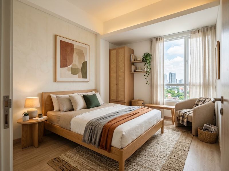 Interior Custom Kamar Japandi Apartemen Gunawangsa Surabaya