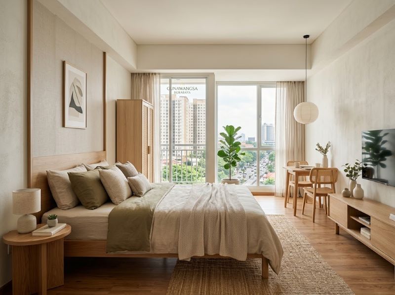 Interior Kamar Japandi Apartemen Gunawangsa Surabaya