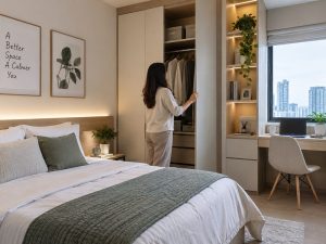 interior kamar apartemen Tanglin dengan lemari custom