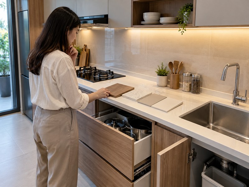 pemilihan material interior dapur terjangkau Wiyung Surabaya sesuai budget