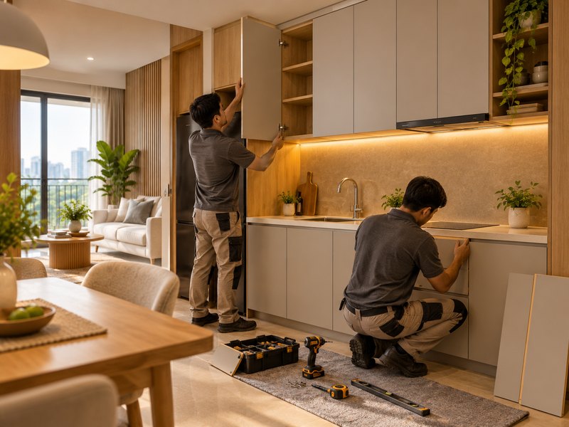proses pemasangan interior apartemen cepat gresik