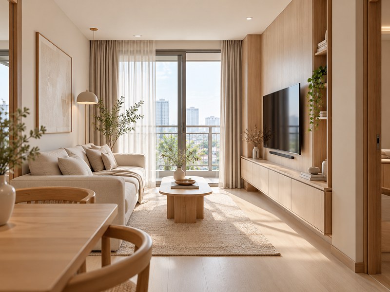 Interior Custom Japandi Apartemen Anderson Surabaya terasa lega