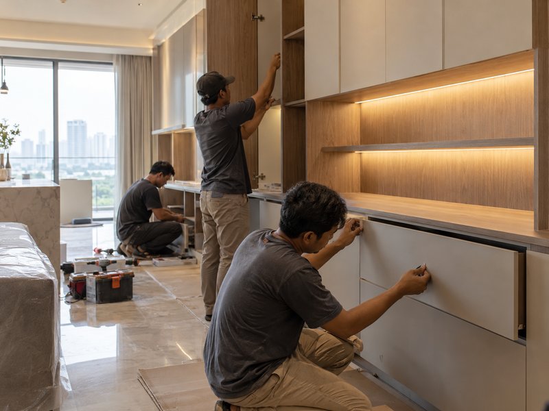 Proses pemasangan interior profesional Wonokromo