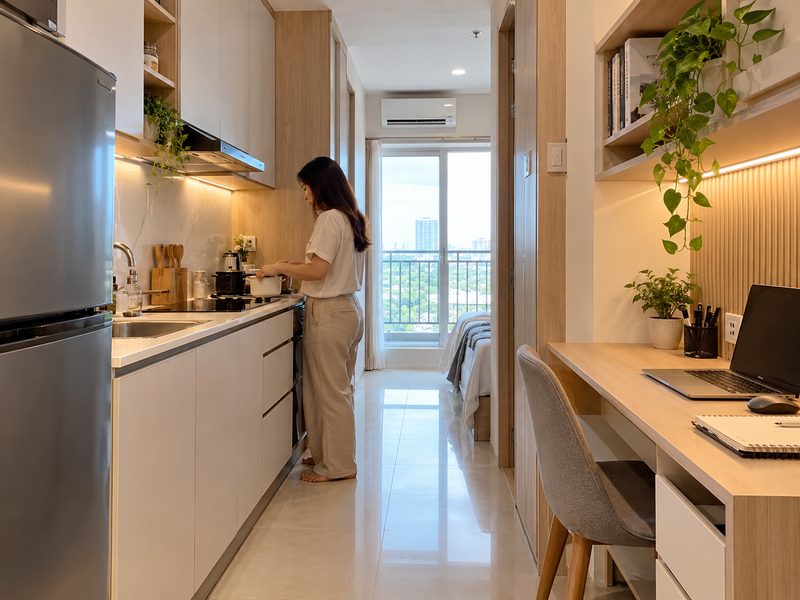 interior custom apartemen dengan area dapur praktis