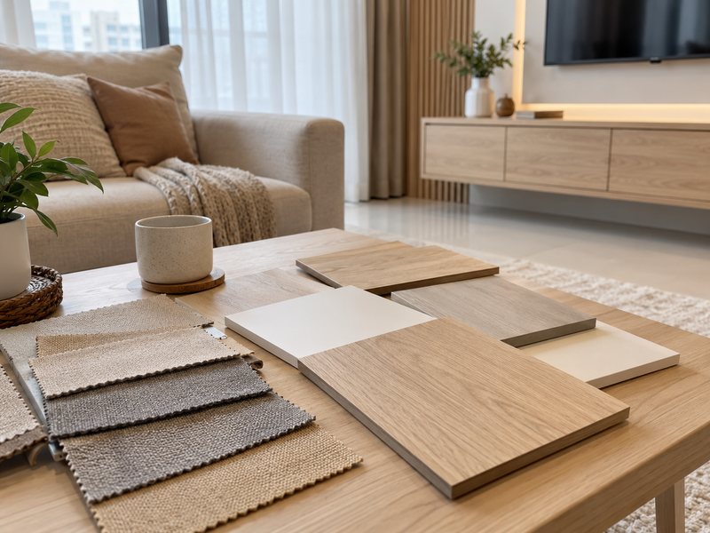 material interior ruang tamu Scandinavian